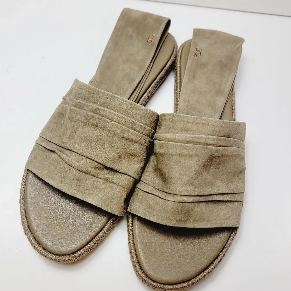 NEW Tory Burch Neutral Suede Gathered Slingback Strap WInd Size 10